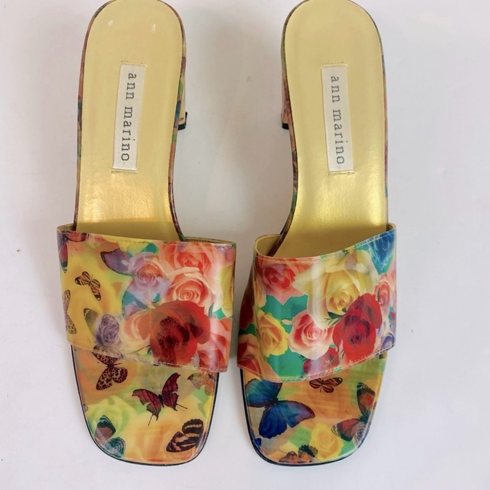 Y2K Holographic Ann Marino Butterfly Floral Mules